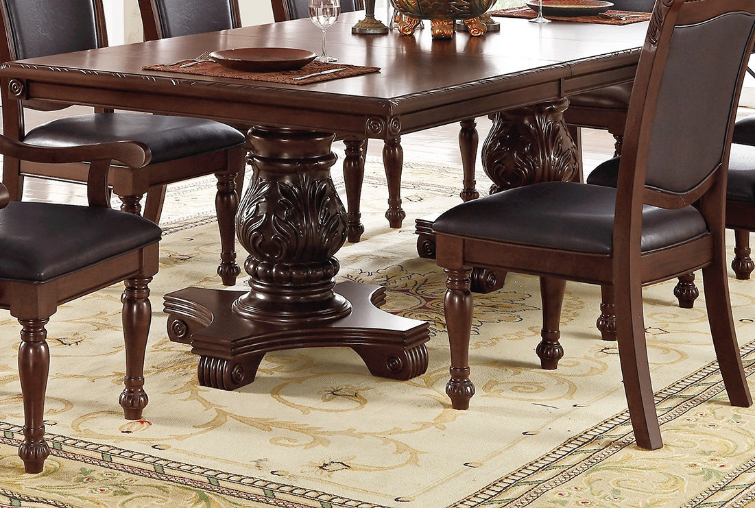 Formal Dining Room Table W Leaf Brown 1Pc Dining Table Only Double Pedestal Base Royal Rectangle Table Brown Espresso Dining Room Luxury,Traditional Rubberwood Rubber Wood