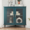 Corner Cabinet, Corner Night Stand, Free Standing Storage Shelf Organizer Teal Blue Primary Living Space Adjustable Shelves Mdf Glass