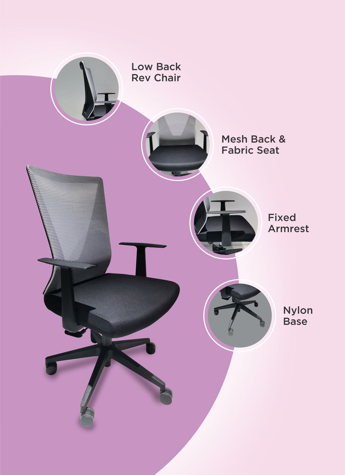 Black Wengue And Smokey Oak Swivel Adjustable Height Fixed Armrest Office Chair Black Fabric