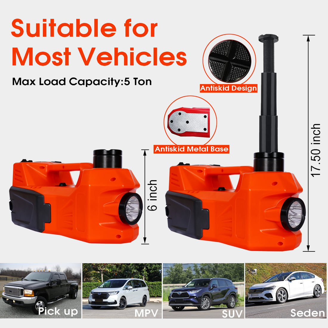 Electric Car Jack Kit,5T 12V,4In 1 Floor Jack,Hydraulic Car Jack Lift With Electric Impact Wrench For Suv ,Mpv Sedan Orange Plastic