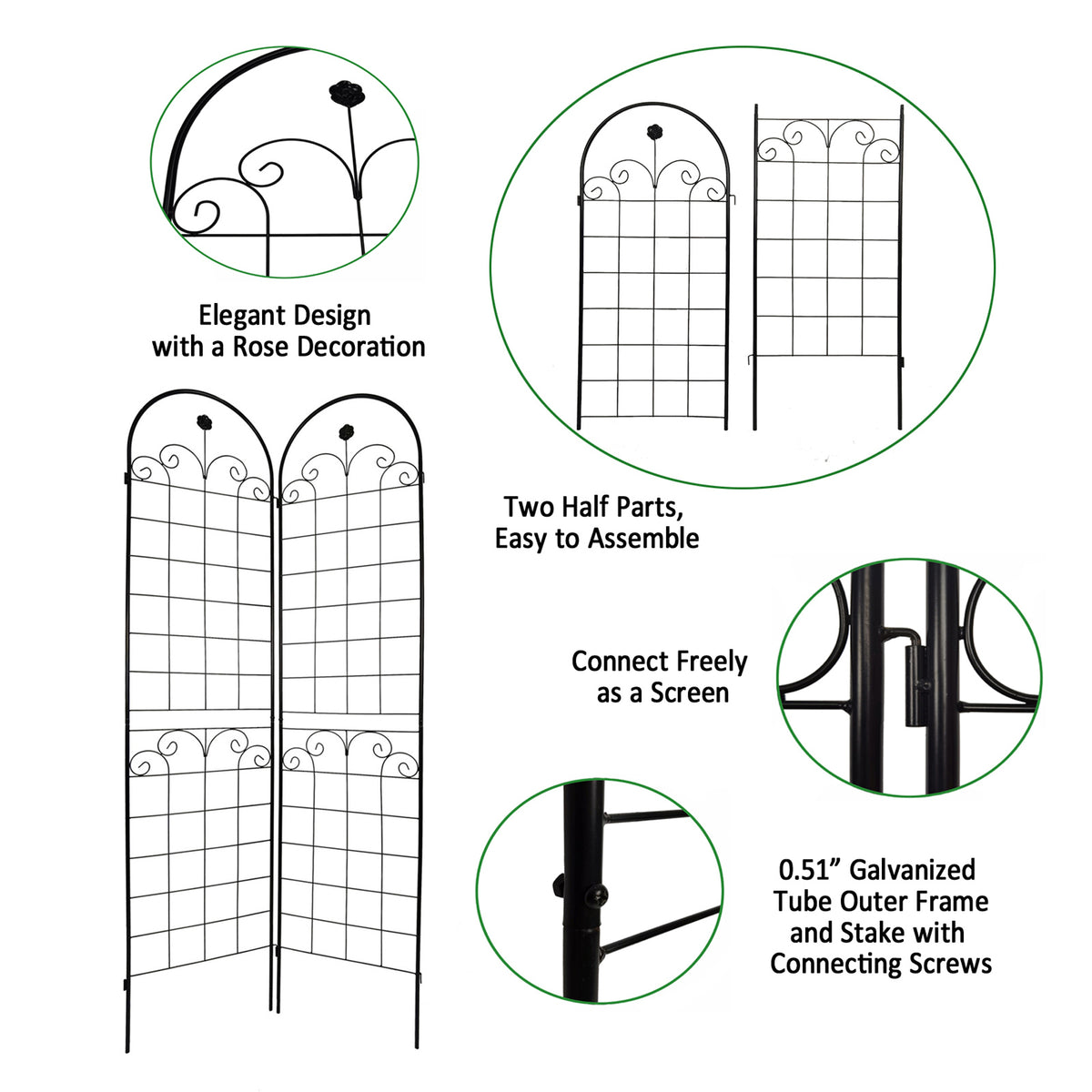 4 Pack Metal Garden Trellis For Climbing Plants Outdoor 86.7'' X 19.7'' Rustproof Plant Support Rose Trellis Netting Trellis Black Black Iron