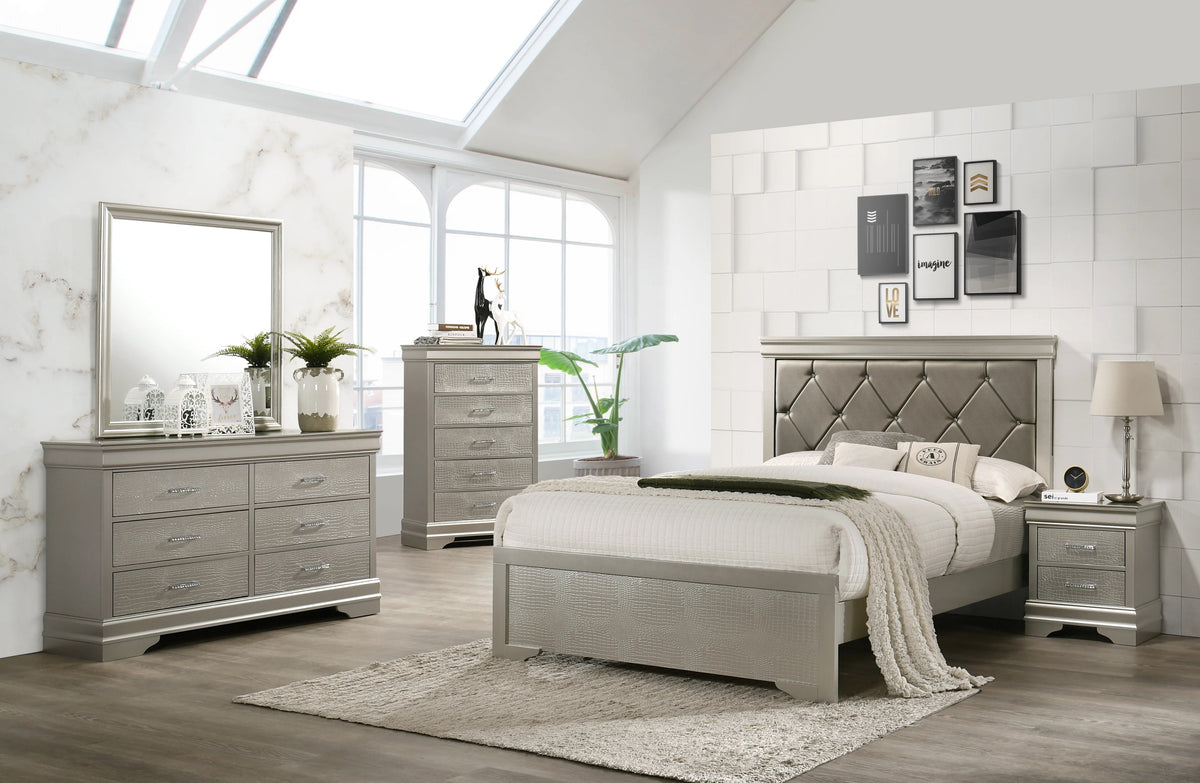 5 Drawer Tall Chest Modern 1Pc Beige Champagne Texture Finish Solid Wood Wooden Crystal Tufted Handle Bedroom Home Furniture Beige,Champagne Bedroom Modern Wood