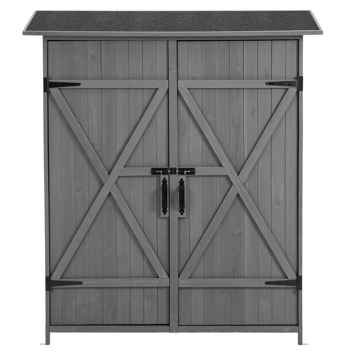 56"L X 19.5"W X 64"H Outdoor Storage Shed With Lockable Door, Wooden Tool Storage Shed W Detachable Shelves & Pitch Roof,Gray Aqua Grey Solid Wood