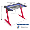 Gaming Desk, Steel Legs, Multicolored Led Lights, Cup Holder, 3 Usb Ports, Tempered Glass Accent In Red Red Metal