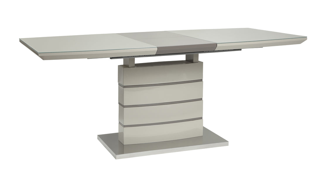 Contemporary Style Dining Table 1Pc With Self Storing Extension Leaf Bright High Gloss White And Gray Taupe Finish Off White Seats 6 Dining Room Contemporary Metal & Wood