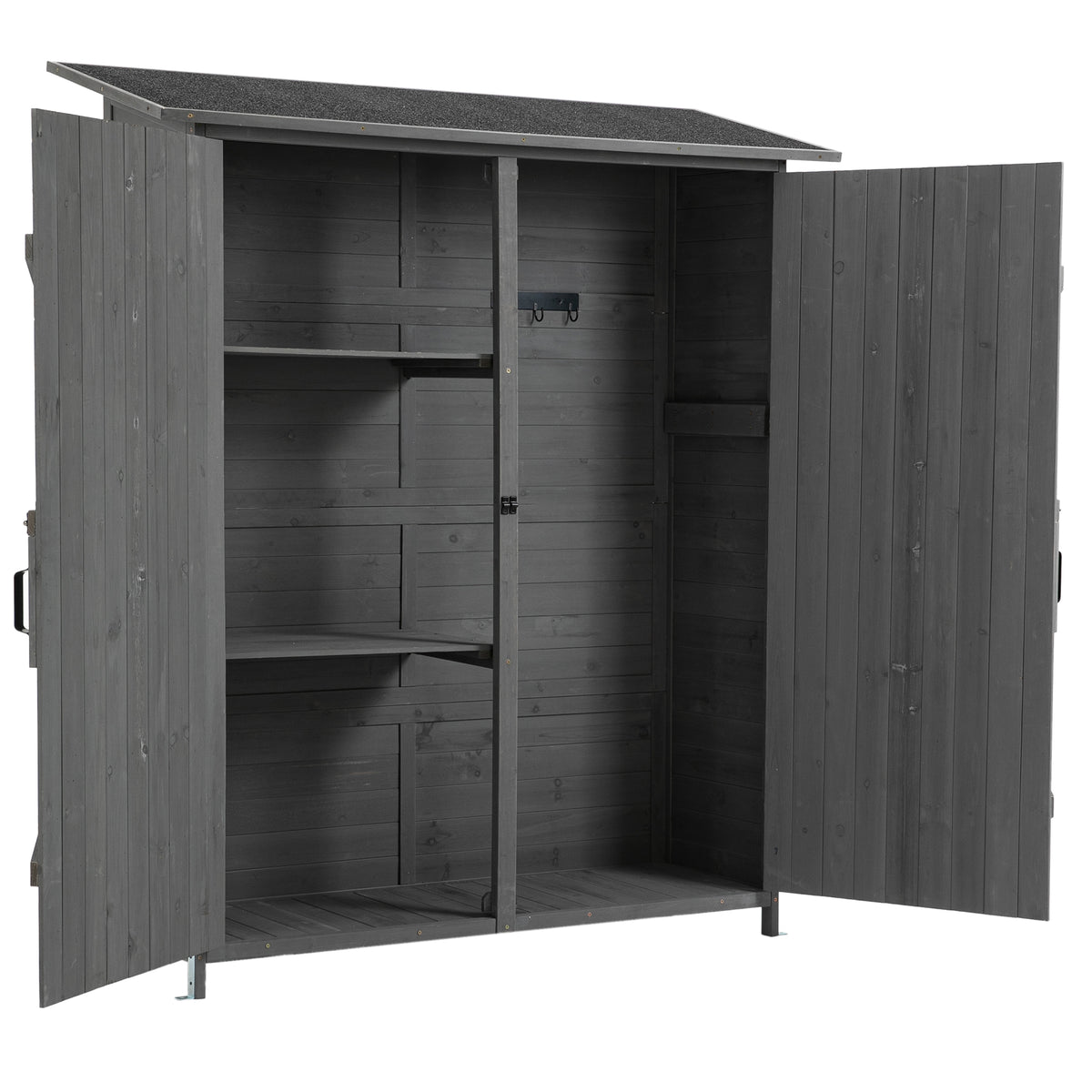 56"L X 19.5"W X 64"H Outdoor Storage Shed With Lockable Door, Wooden Tool Storage Shed W Detachable Shelves & Pitch Roof,Gray Aqua Grey Solid Wood
