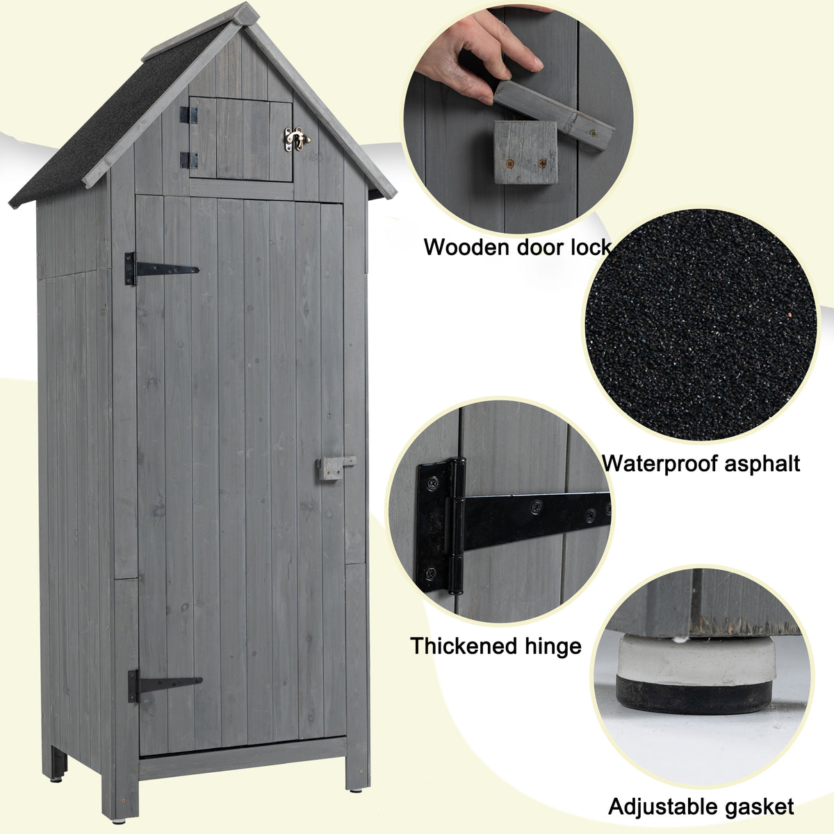 30.3"L X 21.3"W X 70.5"H Outdoor Storage Cabinet Tool Shed Wooden Garden Shed Gray Grey Solid Wood