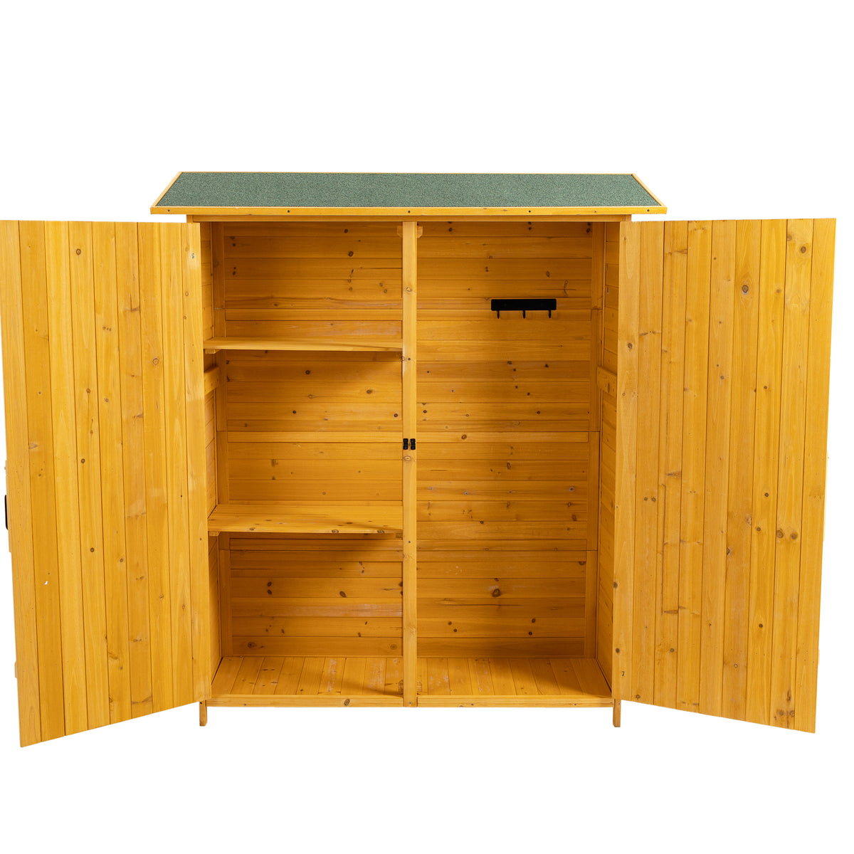 56"L X 19.5"W X 64"H Outdoor Storage Shed With Lockable Door, Wooden Tool Storage Shed W Detachable Shelves & Pitch Roof, Natural Natural Solid Wood
