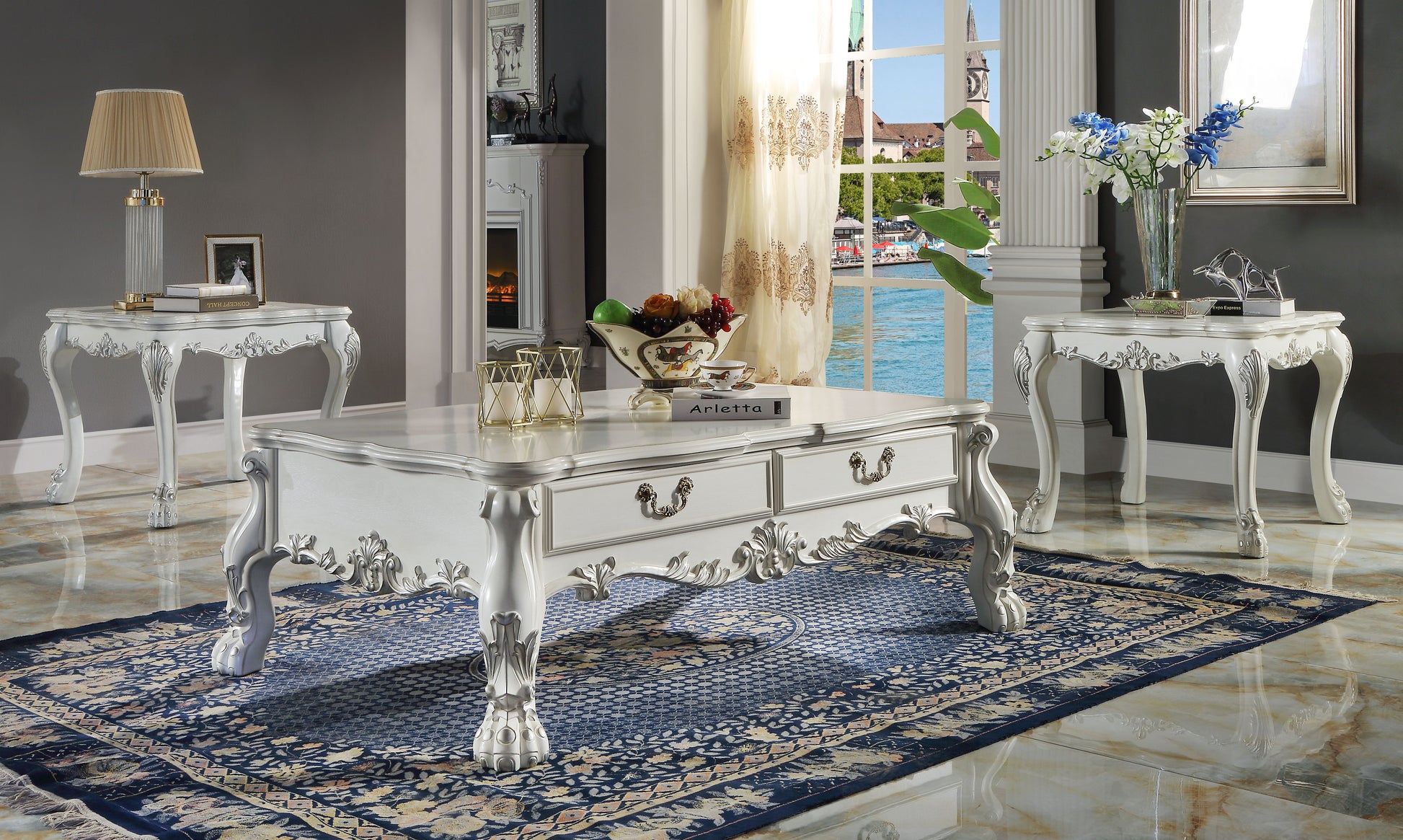 Dresden Coffee Table, Bone White Finish Lv01686 White Wood