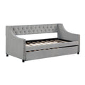 Twin Size Upholstered Daybed With Trundle,Sturdy Wood Bedframe W Bedframe Tufted Button & Copper Nail On Arms Design,Perfect For Bedroom,Guest Room Furniture,No Box Spring Needed Light Gray Foam Solid Wood