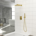 Dual Shower Head 10 Inch Wall Mounted Square Shower System With Rough In Valve,Gold Gold Stainless Steel