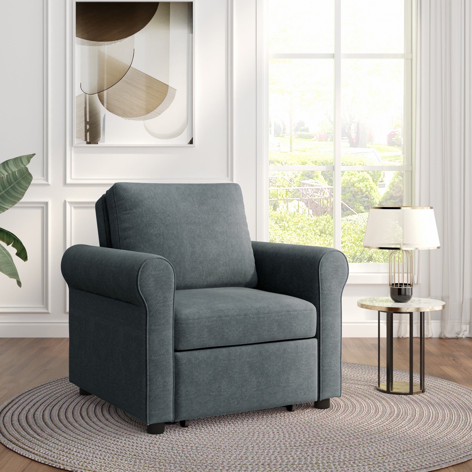 3 In 1 Sofa Bed Chair, Convertible Sleeper Chair Bed,Adjust Backrest Into A Sofa,Lounger Chair,Single Bed,Modern Chair Bed Sleeper For Adults,Deep Blue Old Sku:Wf301161Aad Dark Blue Linen