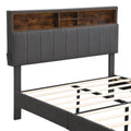 Full Size Upholstered Platform Bed With Storage Headboard And Usb Port, Linen Fabric Upholstered Bed Gray Gray Linen