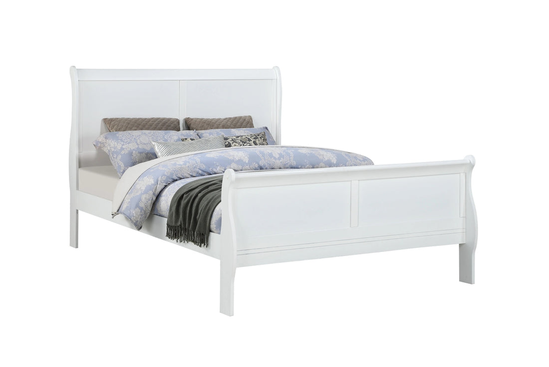 Louis Phillipe White Full Size Panel Sleigh Bed Solid Wood Wooden Bedroom Furniture White Solid Wood