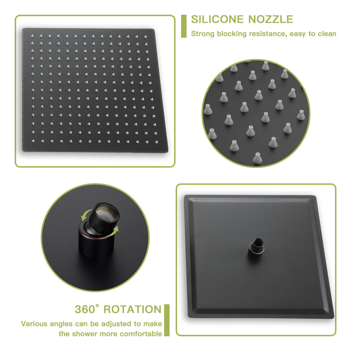 Shower System With Waterfall Tub Spout,12 Inch Wall Mounted Square Shower System With Rough In Valve, Oil Rubber Bronze Oil Rubbed Bronze Stainless Steel