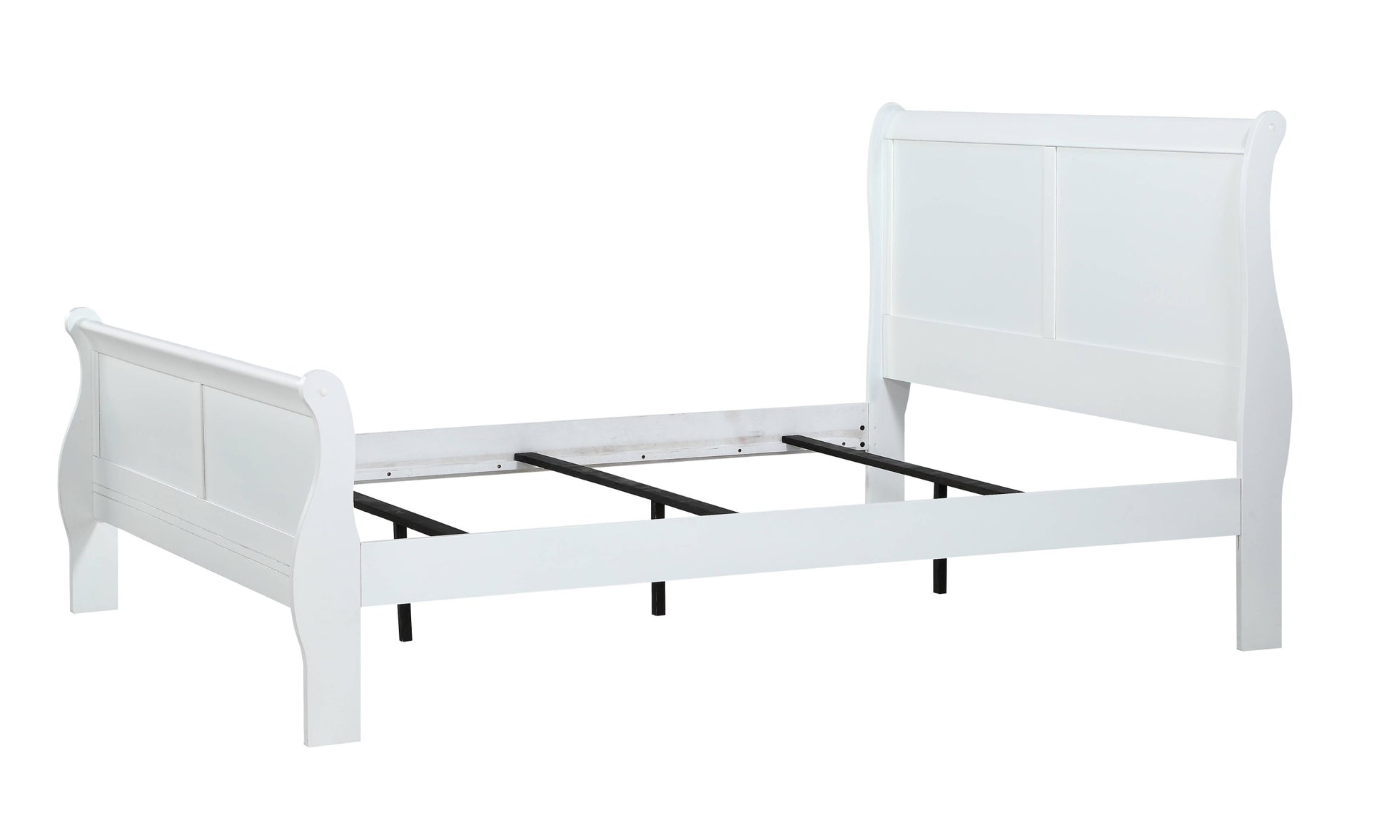 Louis Phillipe White Full Size Panel Sleigh Bed Solid Wood Wooden Bedroom Furniture White Solid Wood