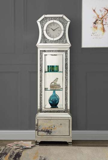 Noralie Grandfather Clock W Led Mirrored & Faux Diamonds Ac00350 Silver Glass