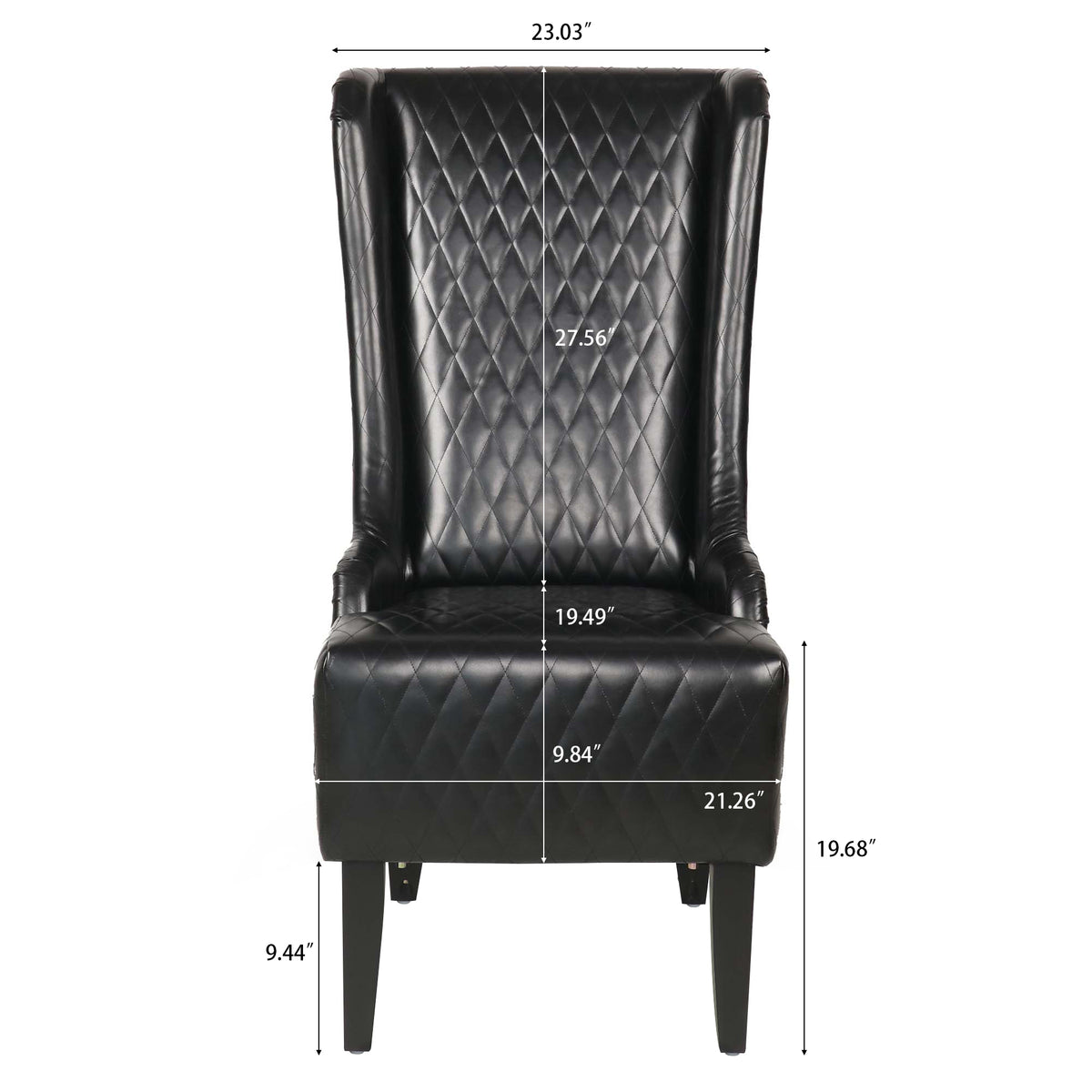 23.03" Wide Faux Leather High Back Accent Chair, Comfy High Wingback Chair, Living Room Chair With Soft Padded & Wooden Legs, Modern Side Chair For Living Room, Bedroom, Black Black Pu