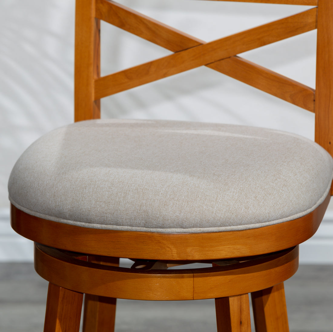 24" Counter Height X Back Swivel Stool, Natural Finish, Beige Fabric Seat Natural Fabric