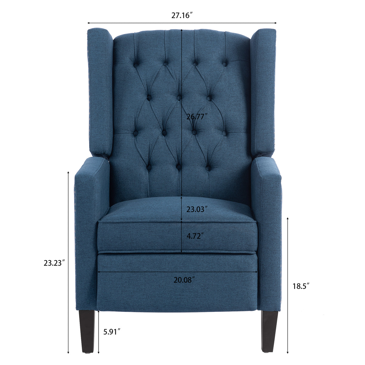 27.16" Wide Manual Wing Chair Recliner Blue Polyester
