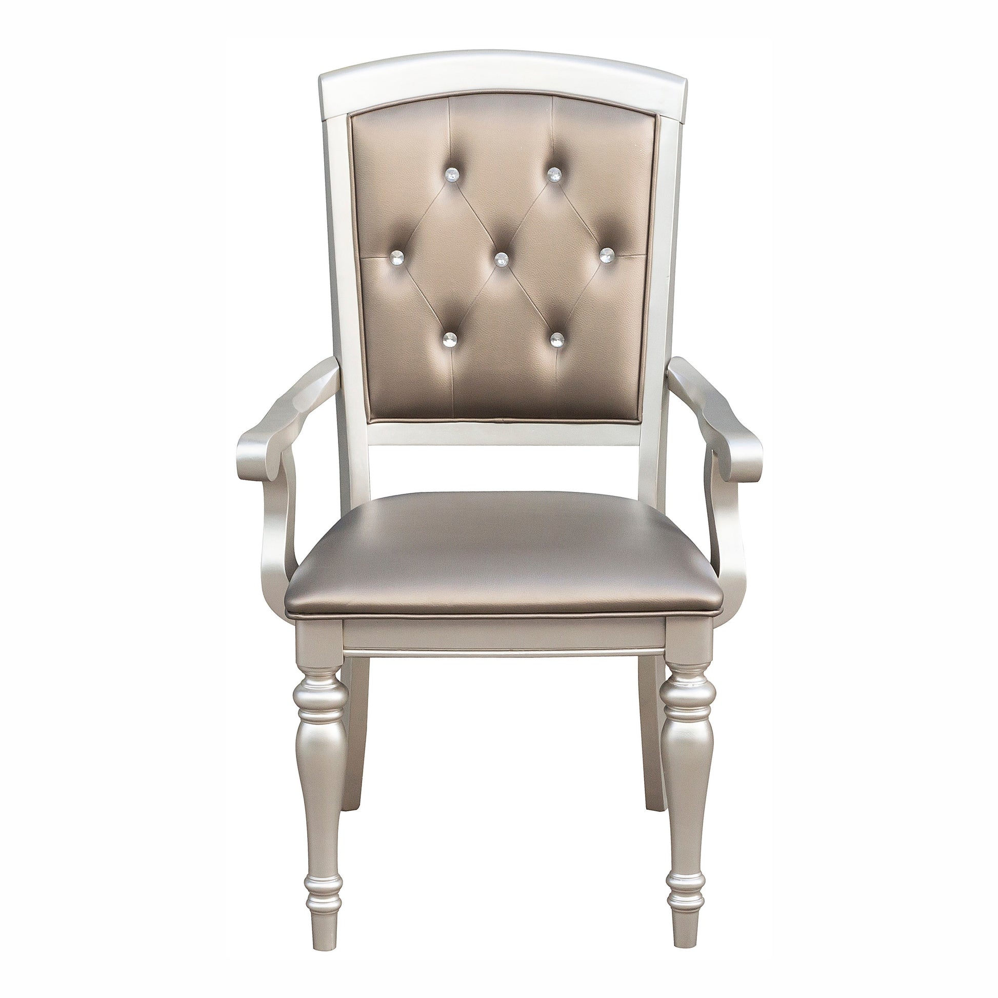 Glamorous Crystal Button Tufted Set Of 2 Arm Chairs Silver Finish Upholstered Seat Back Modern Dining Furniture Silver Dining Room Glam,Modern Arm Chair Wood