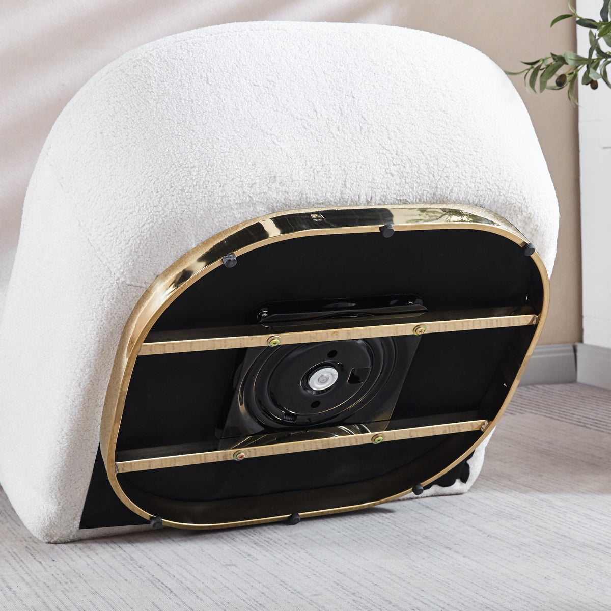 Modern Velvet Swivel Accent Chair, Swivel Barrel Chair With Gold Finish Stainless Steel Base White Polyester