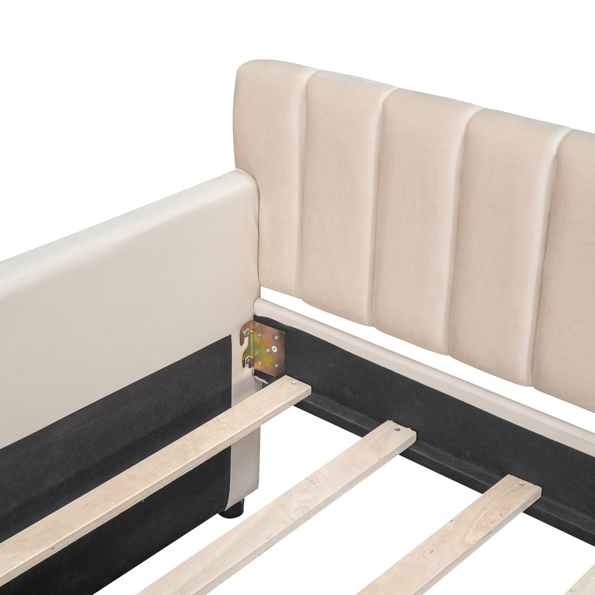 Twin Size Upholstered Daybed With Drawers, Wood Slat Support, Beige Beige Velvet