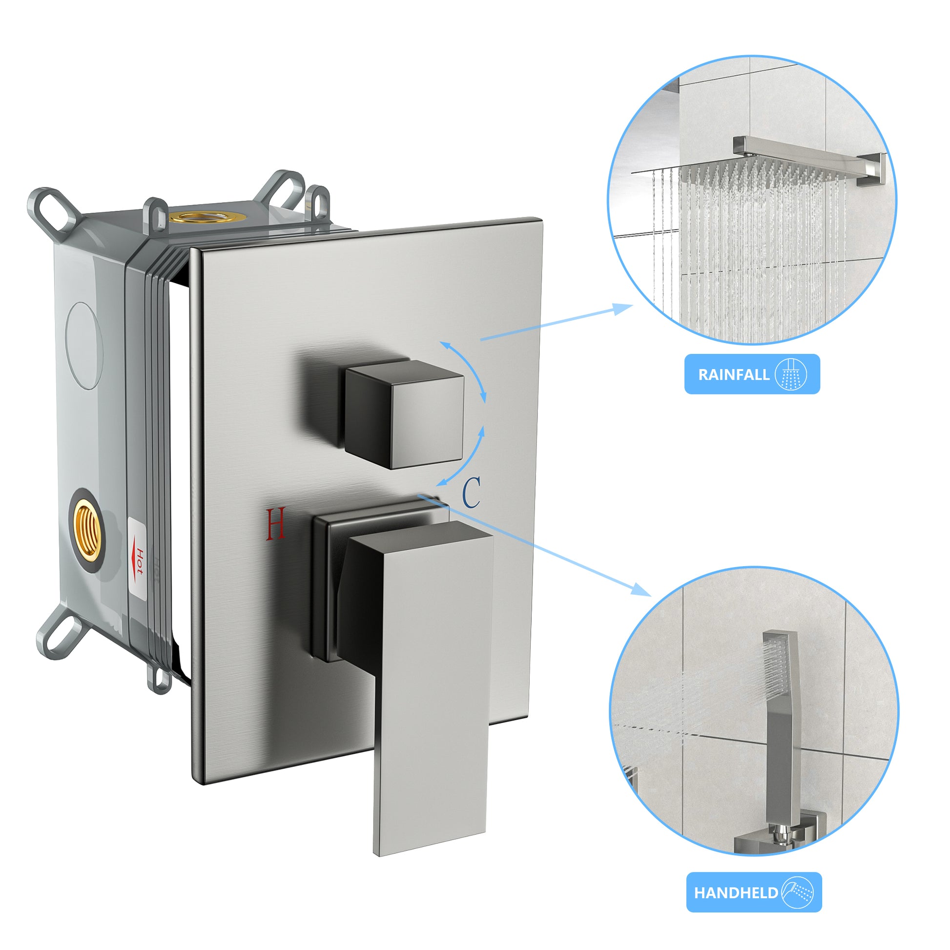 Shower System With Adjustable Slide Bar,10 Inch Wall Mounted Square Shower System With Rough In Valve, Brushed Nickel Brushed Nickel Stainless Steel
