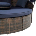 Kd Rattan Round Lounge With Canopy Bali Canopy Bed Outdoor, Wicker Outdoor Sofa Bed With Lift Coffee Table Navy Blue Cotton Steel