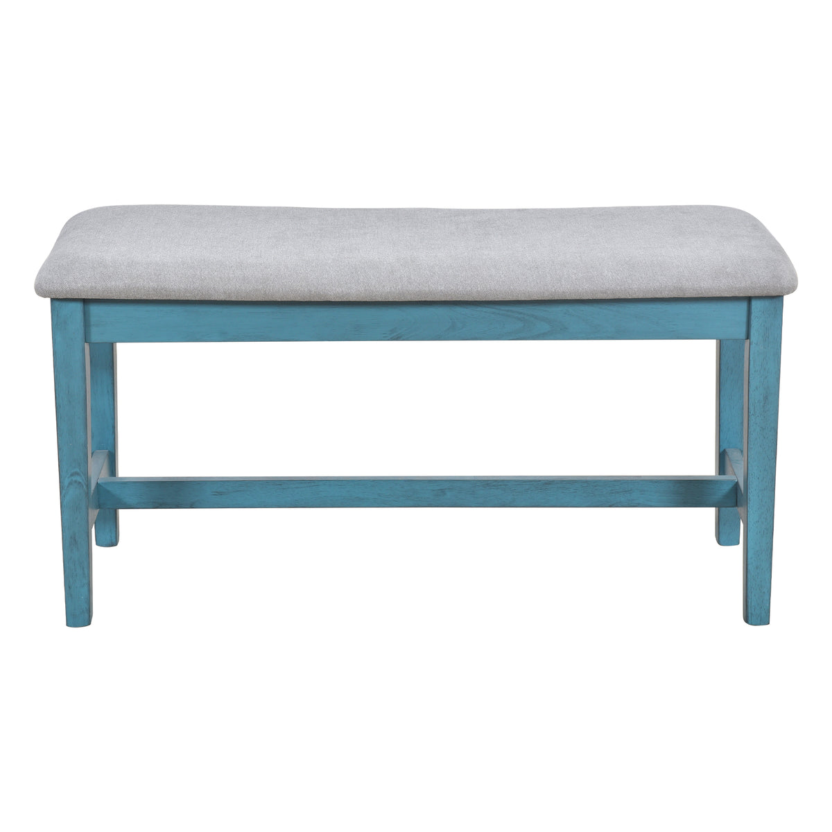 Mid Century 6 Piece Wood Dining Table Set, Kitchen Table Set With Drawer, Upholstered Chairs And Bench, Antique Blue Wood Dining Room Solid Wood Rubberwood Rectangular Dining Table With Chair And Bench Wood Wood Antique Blue Solid Back Seats 6 Mid