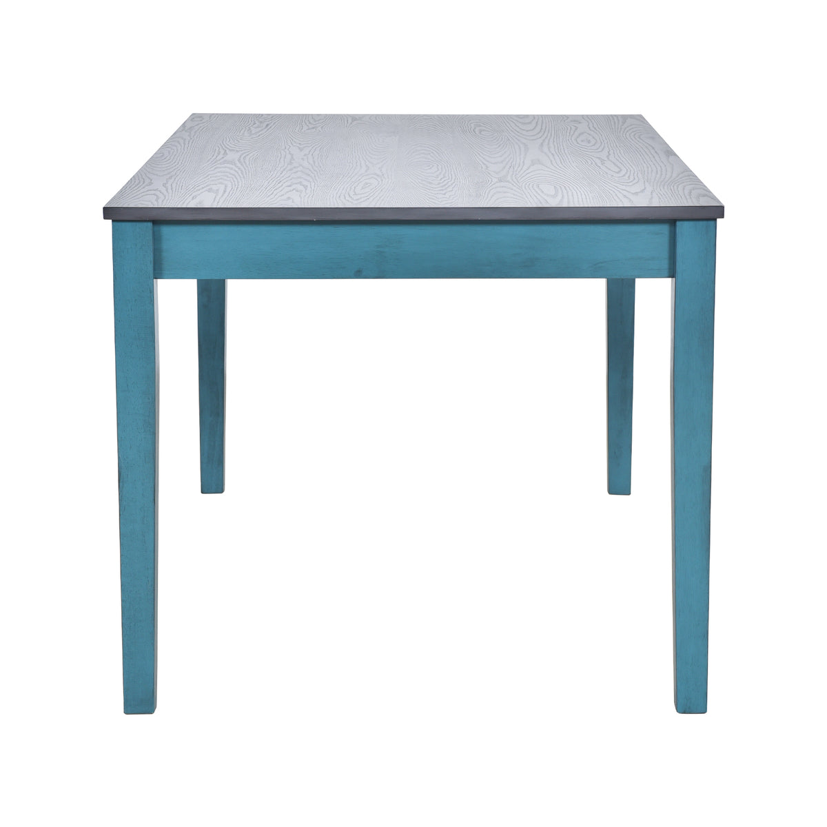 Mid Century 6 Piece Wood Dining Table Set, Kitchen Table Set With Drawer, Upholstered Chairs And Bench, Antique Blue Wood Dining Room Solid Wood Rubberwood Rectangular Dining Table With Chair And Bench Wood Wood Antique Blue Solid Back Seats 6 Mid