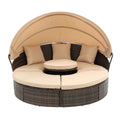 Kd Rattan Round Lounge With Canopy Bali Canopy Bed Outdoor, Wicker Outdoor Sofa Bed With Lift Coffee Table Beige Cotton Steel