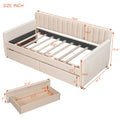 Twin Size Upholstered Daybed With Drawers, Wood Slat Support, Beige Beige Velvet