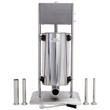 Stainless Steel Commercial Sausage Stuffer,Dual Speed Vertical Sausage Maker 32Lb 15L, Meat Filler With 4 Stuffing Tubes Silver Stainless Steel