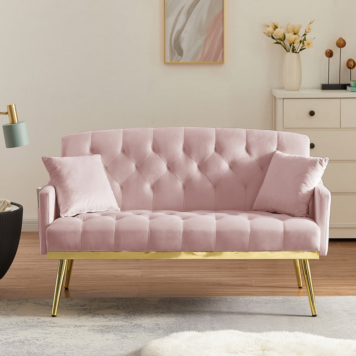 Pink 2 Seater Sofa Pink Wood Tufted Back Velvet 2 Seat