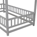 Twin Size Floor Wooden Bed With House Roof Frame, Fence Guardrails,Grey Old Sku:W50471471 Twin Grey Pine