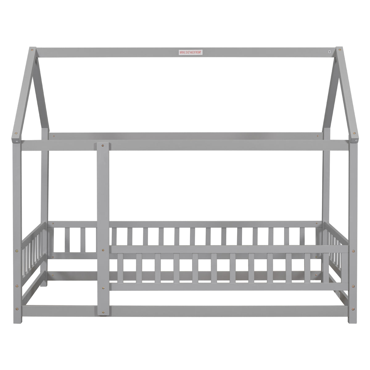 Twin Size Floor Wooden Bed With House Roof Frame, Fence Guardrails,Grey Old Sku:W50471471 Twin Grey Pine