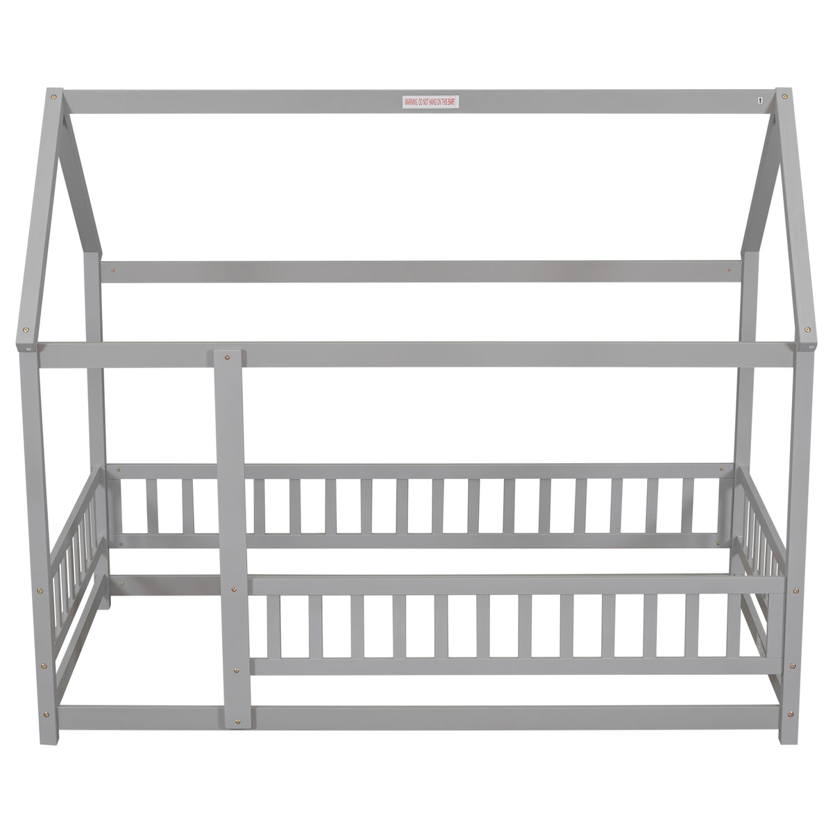 Twin Size Floor Wooden Bed With House Roof Frame, Fence Guardrails,Grey Old Sku:W50471471 Twin Grey Pine