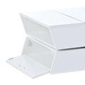 6Mm Glass Top Coffee Table With Open Shelves And Cabinets, Geometric Style Cocktail Table With Great Storage Capacity, Modernist 2 Tier Center Table For Living Room, White White Particle Board