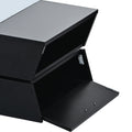6Mm Glass Top Coffee Table With Open Shelves And Cabinets, Geometric Style Cocktail Table With Great Storage Capacity, Modernist 2 Tier Center Table For Living Room, Black Black Particle Board