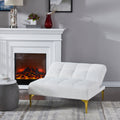 Convertible Sofa Bed Futon With Gold Metal Legs Teddy Fabric White White Teddy Foam Fabric