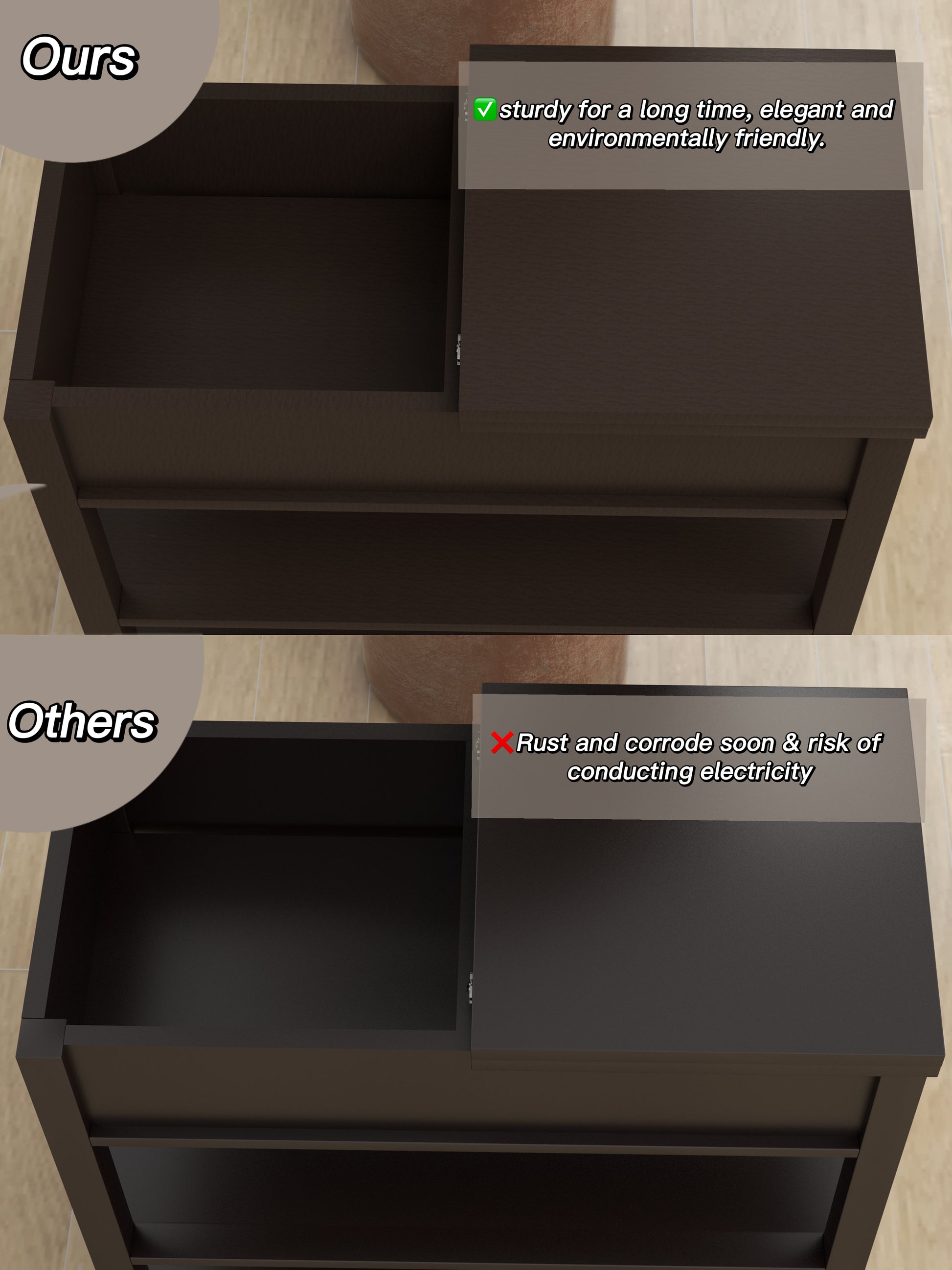 Narrow Sided Table With Drawers And Bottom Partition In Flip Over Design Brown Brown Mdf