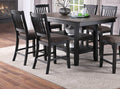Transitional Dining Room 7Pc Set Dark Coffee Rubberwood Counter Height Dining Table W 2X Shelfs And 6X High Chairs Fabric Upholstered Seats Unique Back Counter Height Chairs Gray Wood Dining Room Solid Wood Rubberwood Rectangular Dining Table With Chair