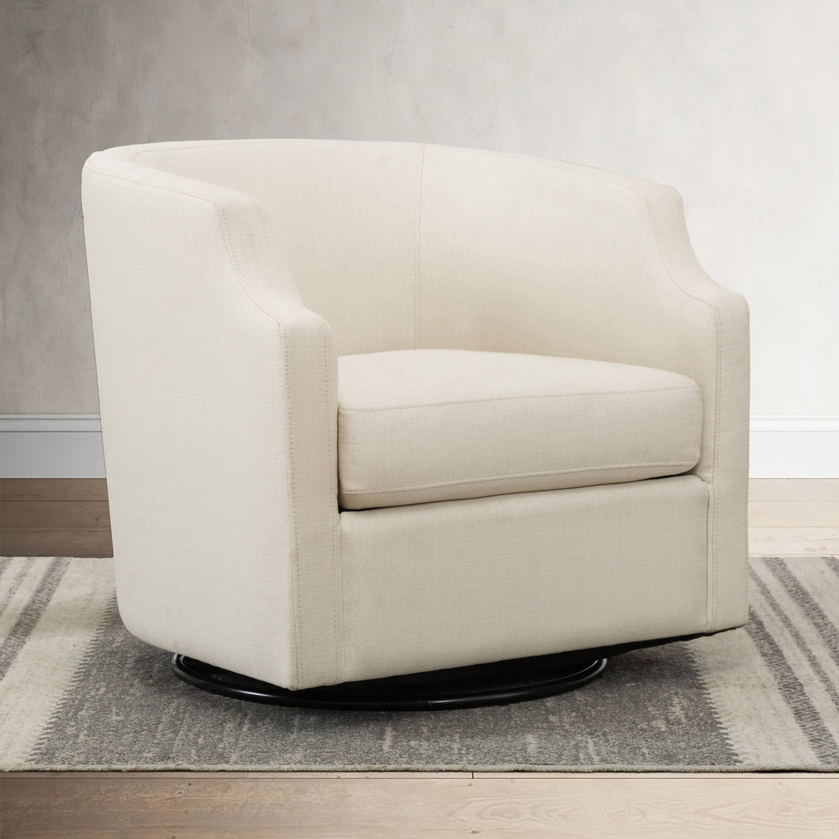 Isabelle Linen Swivel Glider Barrel Chair Natural Foam Polyester