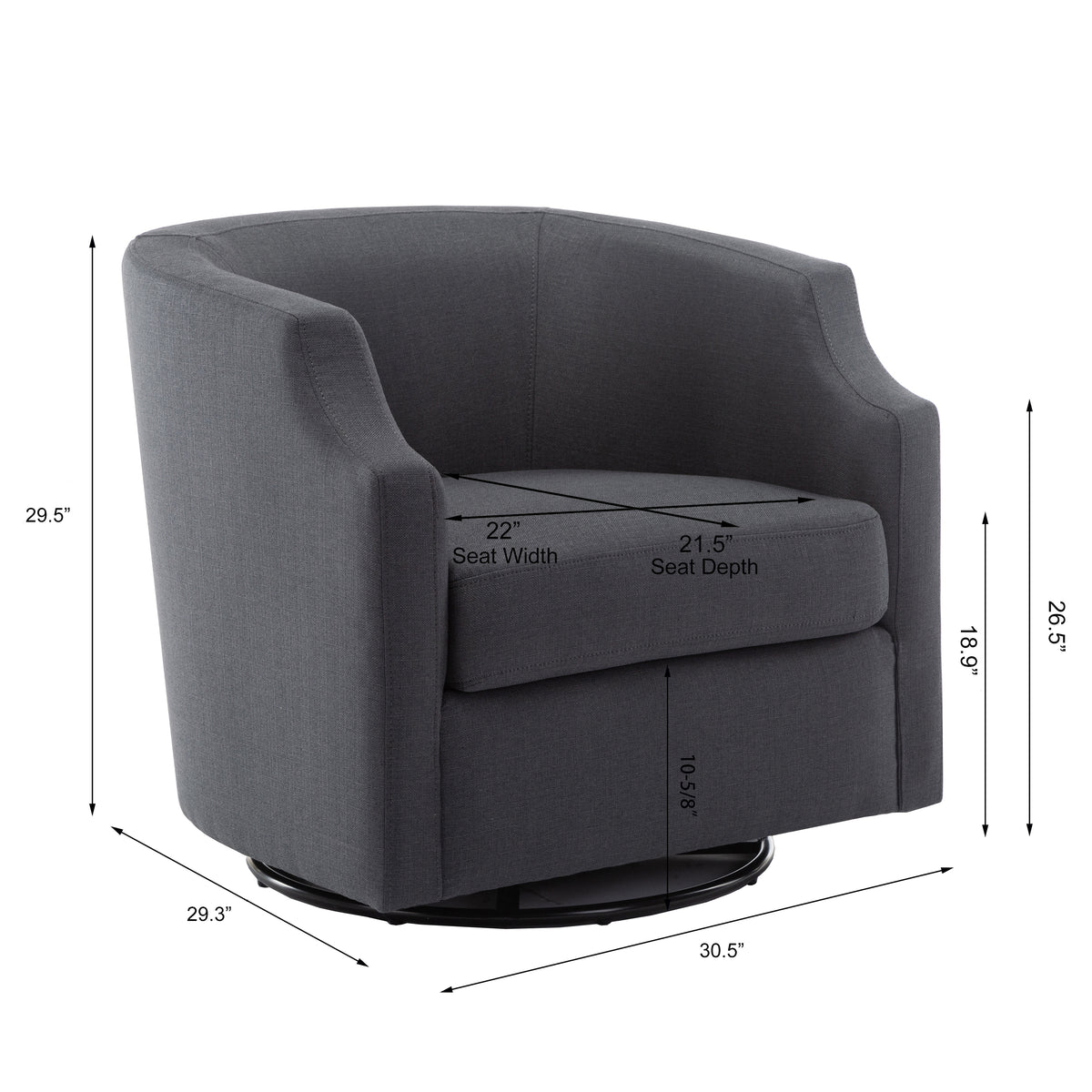 Isabelle Ashen Grey Swivel Glider Barrel Chair Grey Foam Polyester