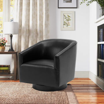 Garland Black Wood Base Swivel Chair Black Foam Pu Leather