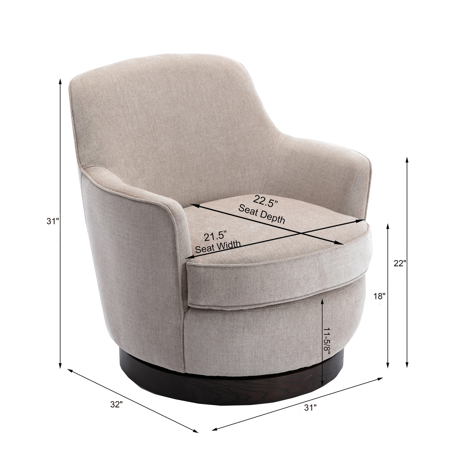 Richfield Oatmeal Wood Base Swivel Chair Natural Foam Polyester