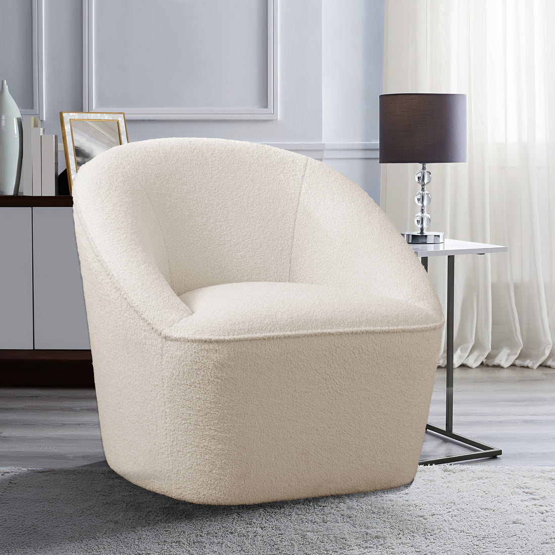 Anson Boucle Swivel Chair Off White Foam Fabric