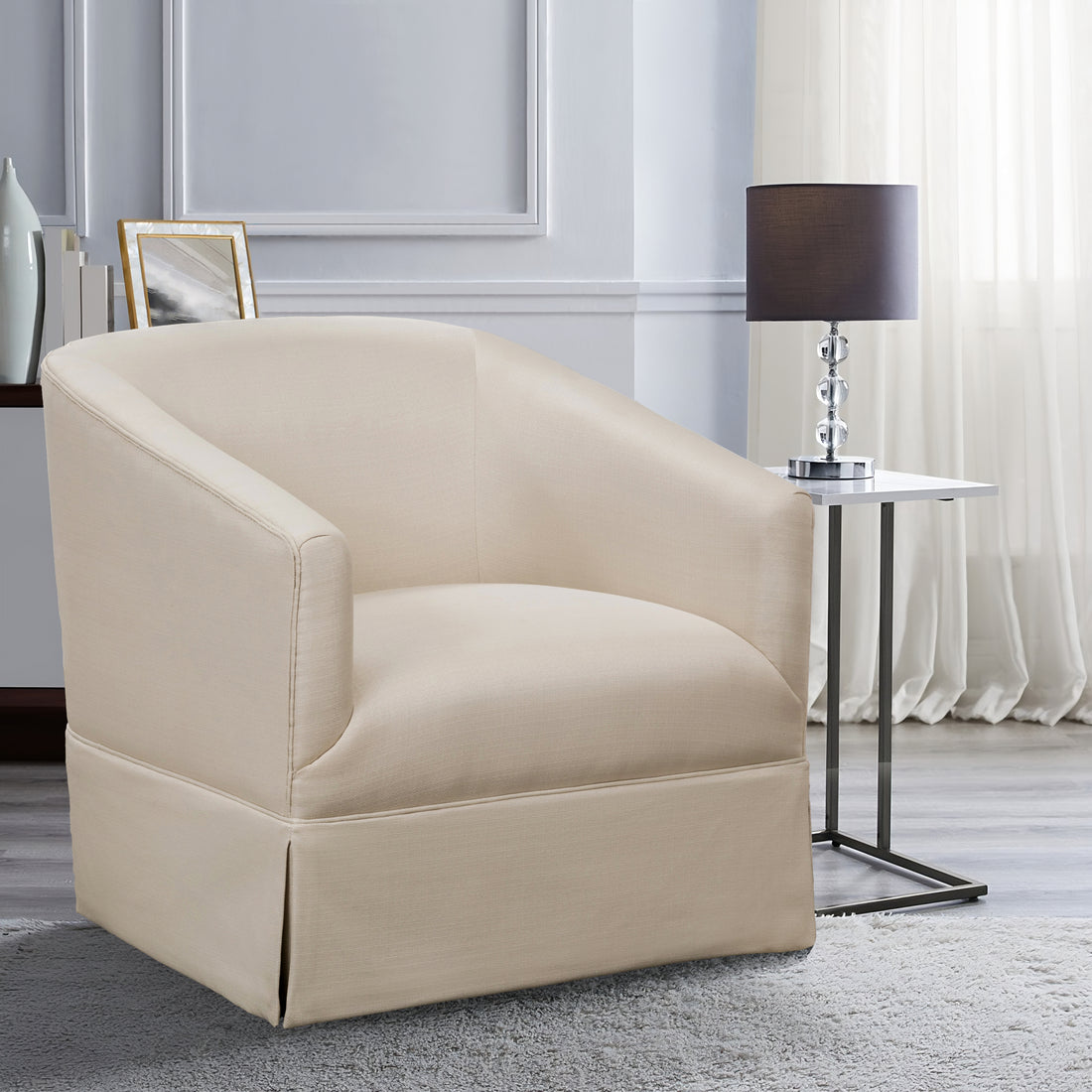 Earl Linen Skirted Swivel Chair Natural Foam Polyester