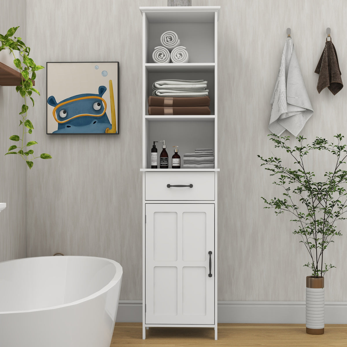 Floor Standing Cabinet With 1 Door And 1 Drawer White White Mdf